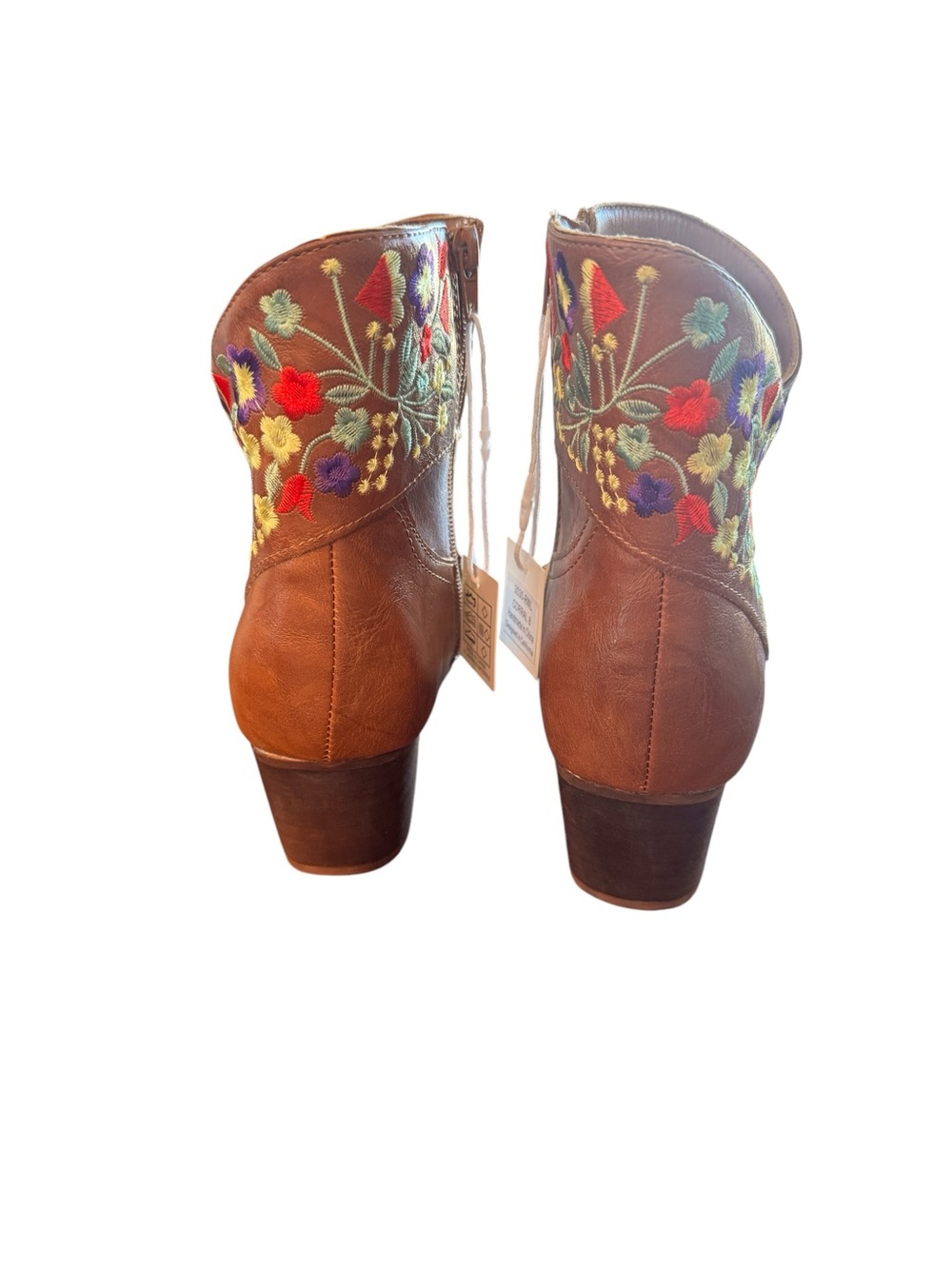 NWT J. Adams Corral Brown Floral Embroidered Ankle Boots - Picture 6 of 13
